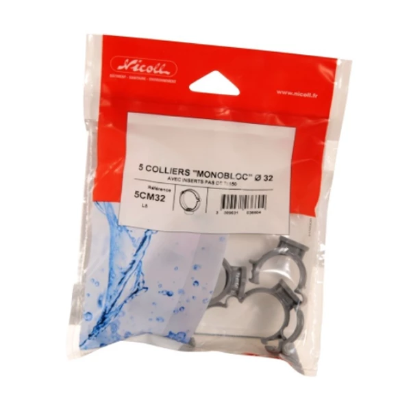 Collier Monobloc Nicoll Pour Système D'évacuation - Diamètre 32 Mm - Polypropylène Gris - Sachet De 5 Pièces 2 Collier Monobloc Nicoll Pour Système D'évacuation - Diamètre 32 Mm - Polypropylène Gris - Sachet De 5 Pièces – Image 2