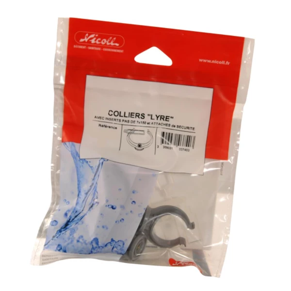 Collier Lyre Nicoll Avec Attache De Sécurité - Diamètre 32 Mm - Polypropylène Gris - Sachet De 5 2 Collier Lyre Nicoll Avec Attache De Sécurité - Diamètre 32 Mm - Polypropylène Gris - Sachet De 5 – Image 2