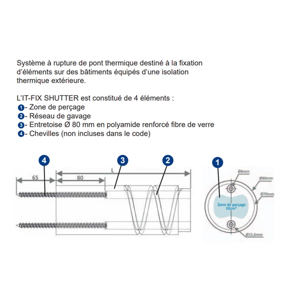 Cheville Pour Isolant Cheville à Rupture De Pont Thermique - LR IT-FIX Shutter - 80 X 140 Mm - Lot De 2 Etanco 364434000 2 Cheville Pour Isolant Cheville à Rupture De Pont Thermique - LR IT-FIX Shutter - 80 X 140 Mm - Lot De 2 Etanco 364434000 – Image 2